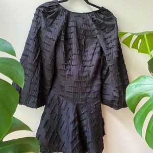 High Neck Bat Wing Sleeve A-Line Black Dress
